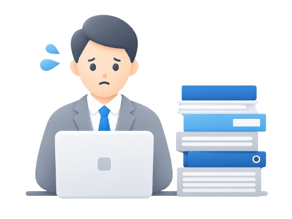 書類作業に追われる人のイラスト